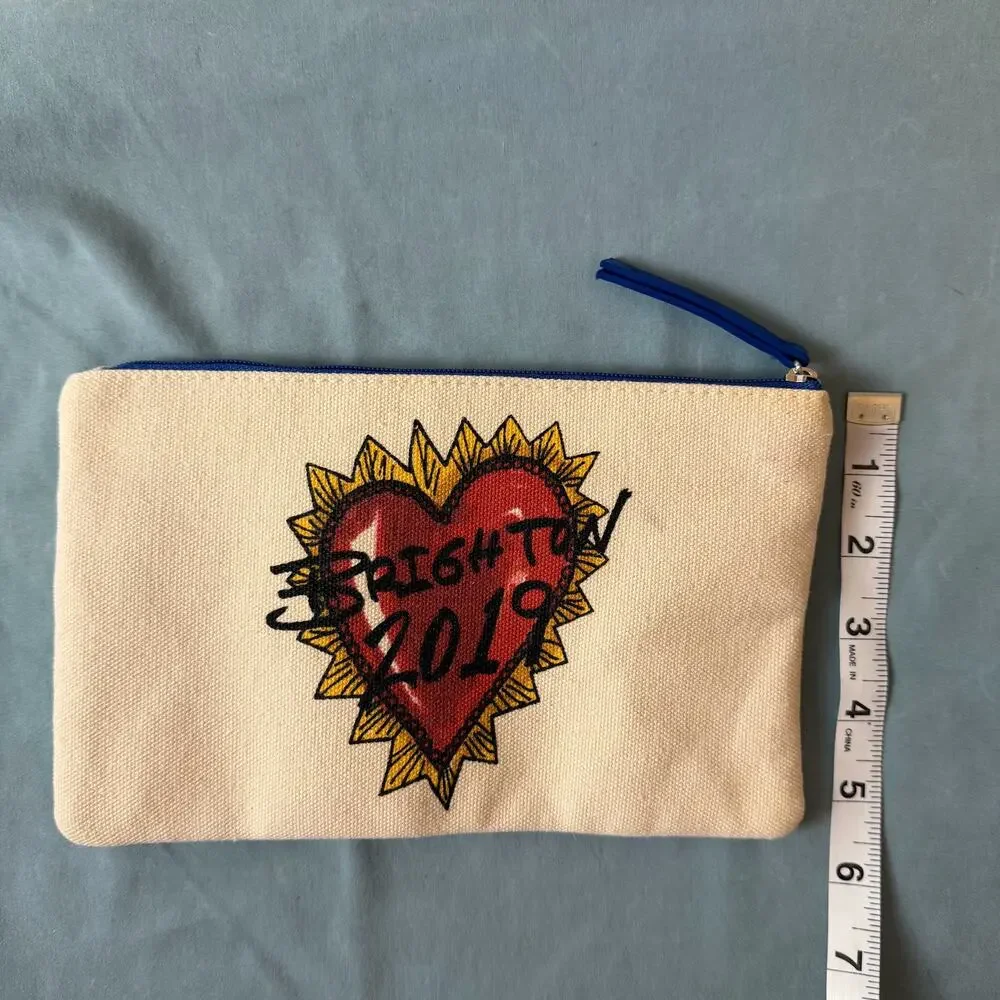 Brighton Bright 2019 Heart Bird Canvas Zip Pouch Cosmetic Bag Tattoo Artsy Biker